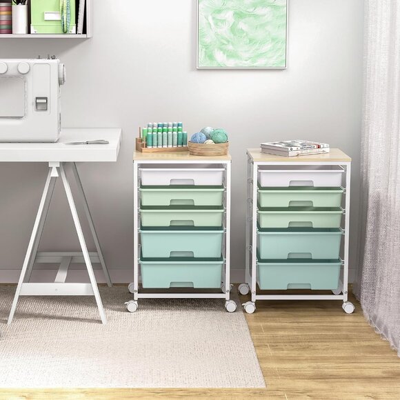 Craft cart,Rolling Cart with Drawers,Storage Cart with 5 Drawers and Wooden Tabl - Picture 7 of 9